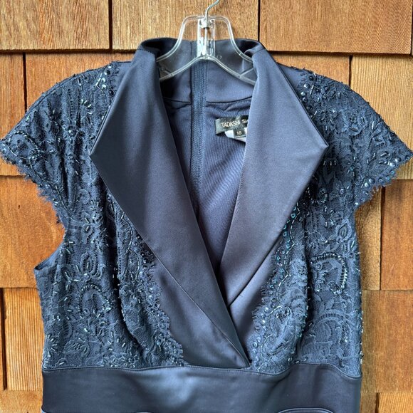 EUC Tadashi Shoji Navy Blue Cap Sleeve Lacey Cocktail Dress in Women's 16 - Picture 4 of 12